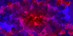 visuel avec des bulles rouges, violettes et fond bleu